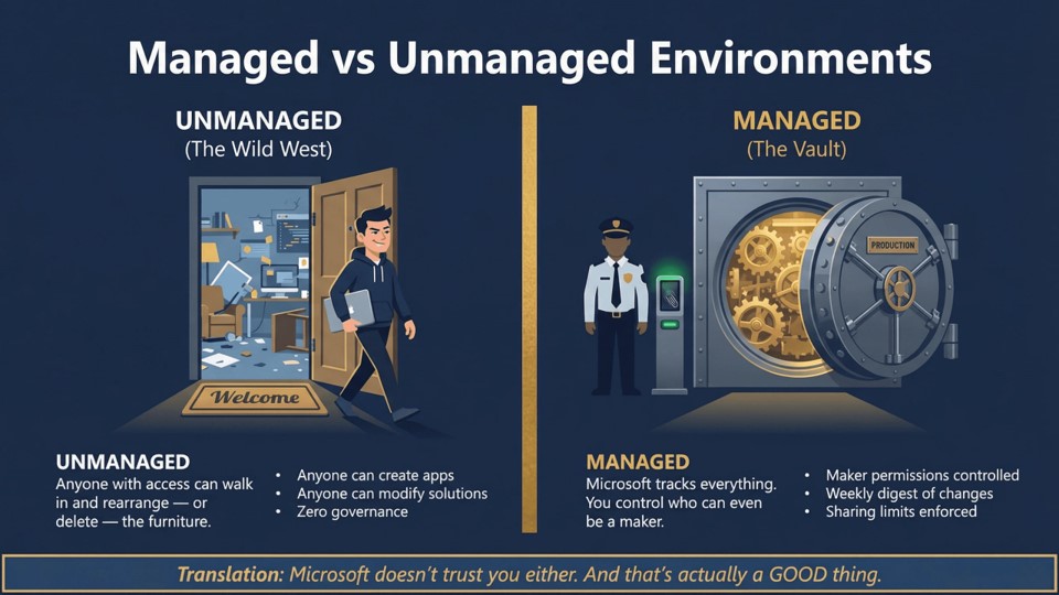 Managed vs Unmanaged Environments comparison in Power Platform Admin Center